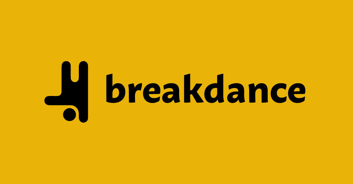 Logo de breakdance sobre fondo amarillo.