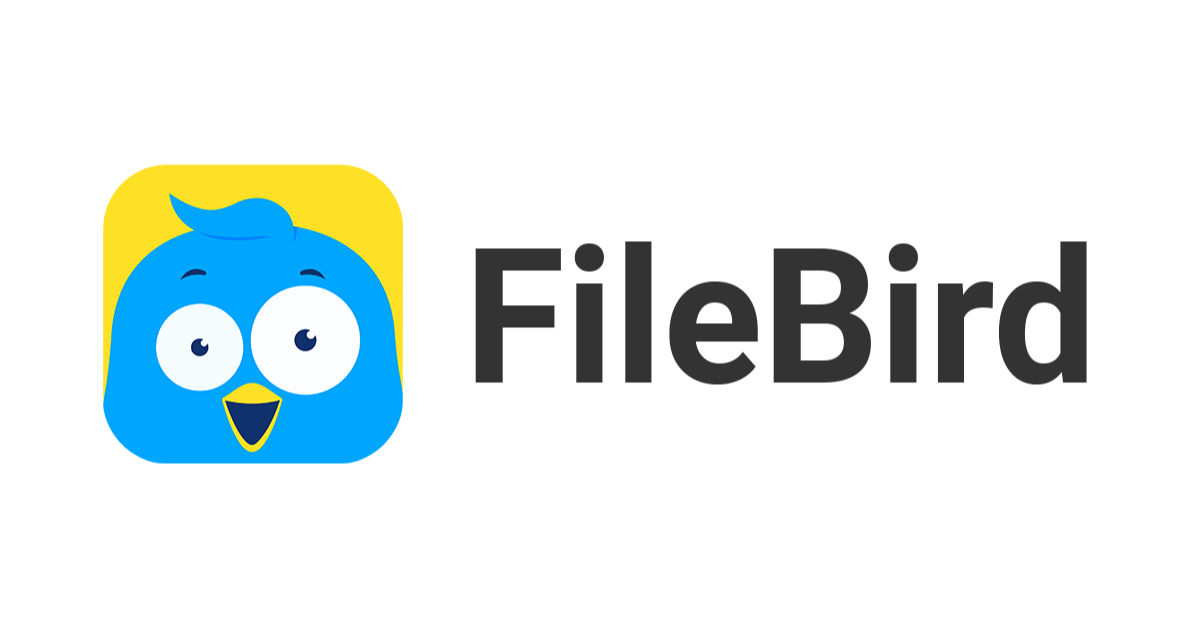 Logo de FileBird: pájaro azul sobre fondo amarillo.