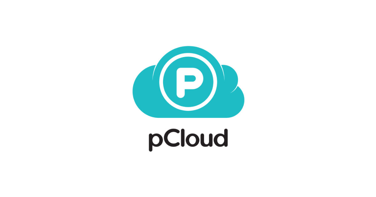 Logo de pCloud sobre fondo blanco.