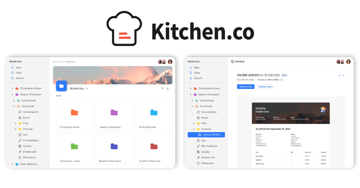 Interfaz de usuario de Kitchen.co para gestión de documentos.