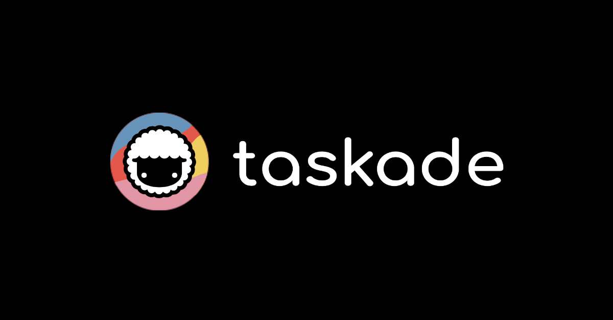 Logotipo de Taskade sobre fondo negro.