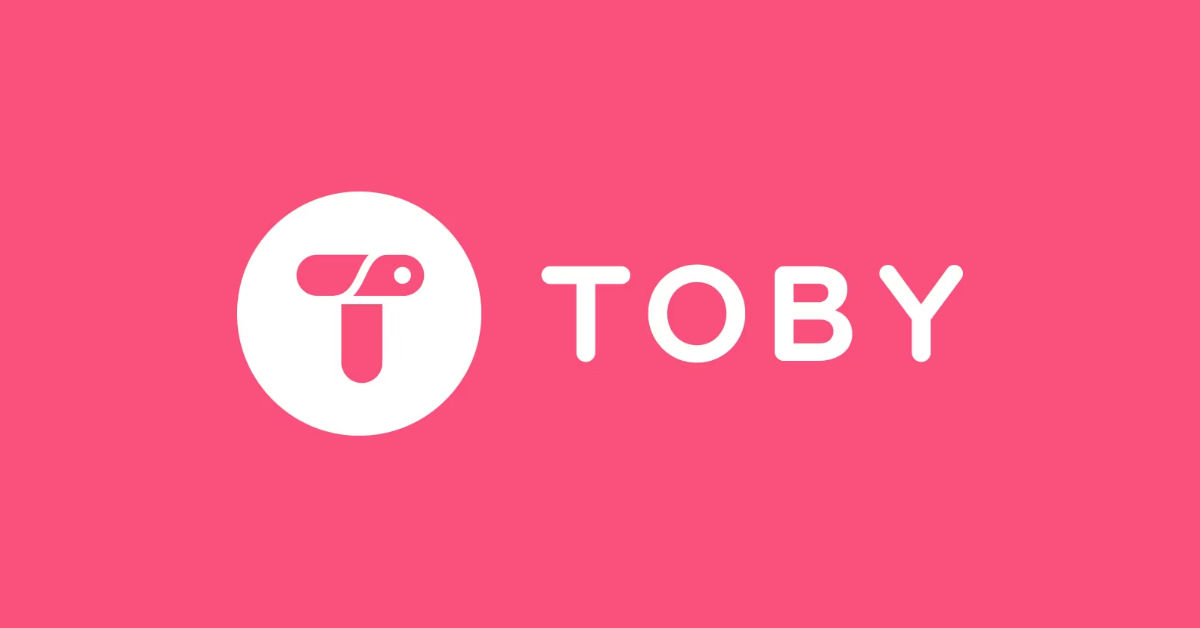 Logo de Toby, fondo rosa.