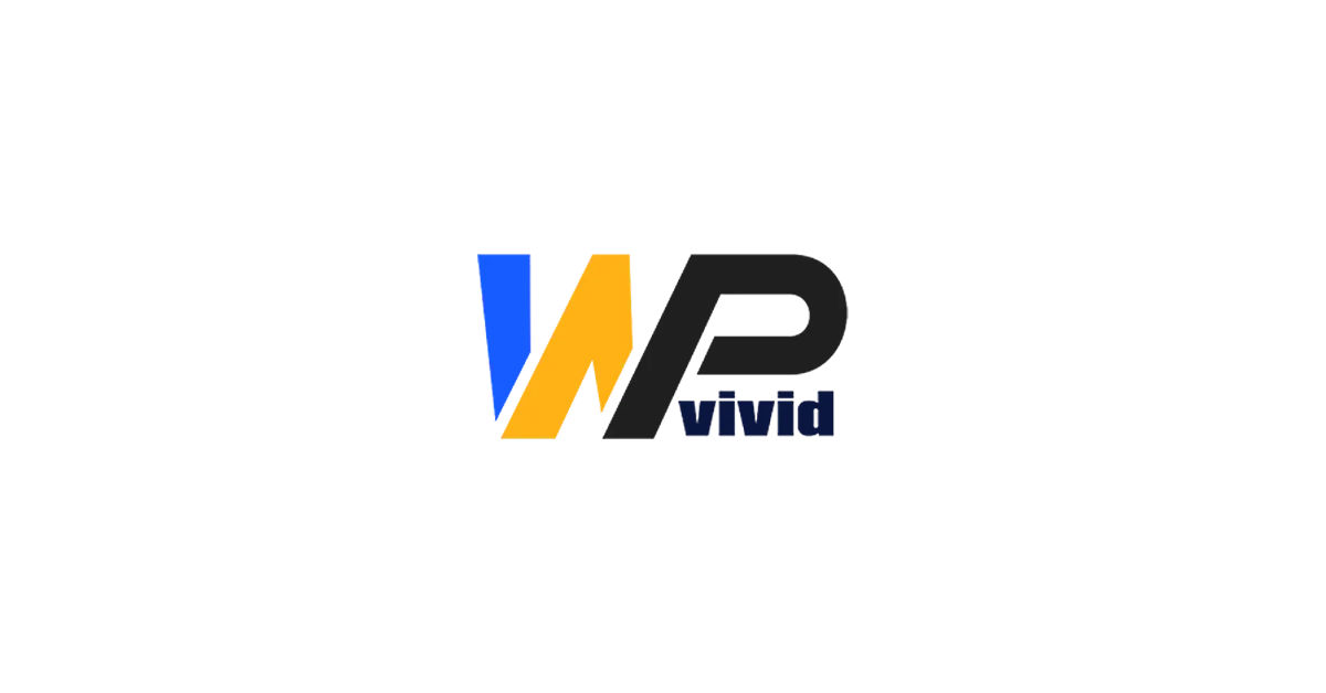 Logotipo de WP Vivid en colores azul y amarillo.