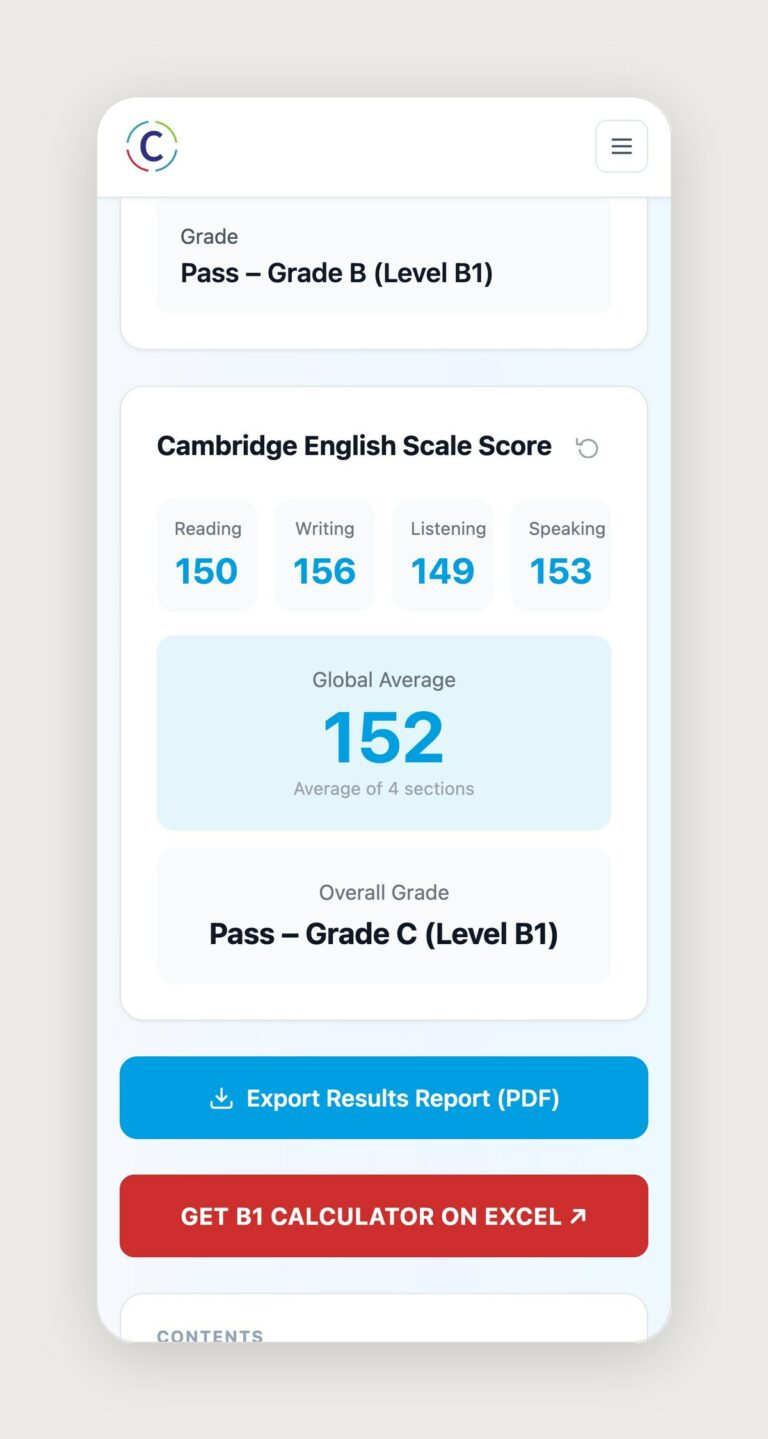 Resultado de la calculadora B1 en el móvil