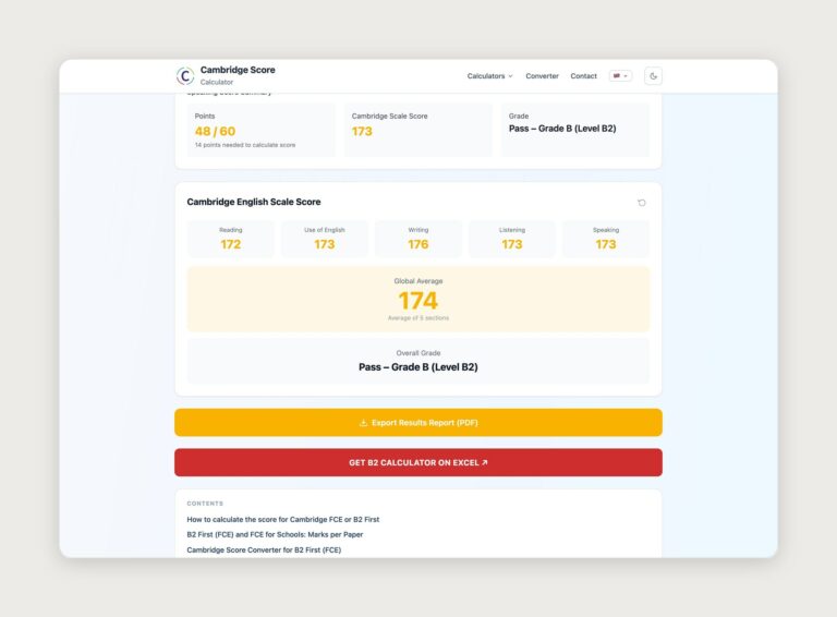 Calculadora B2 First: nota global y grado