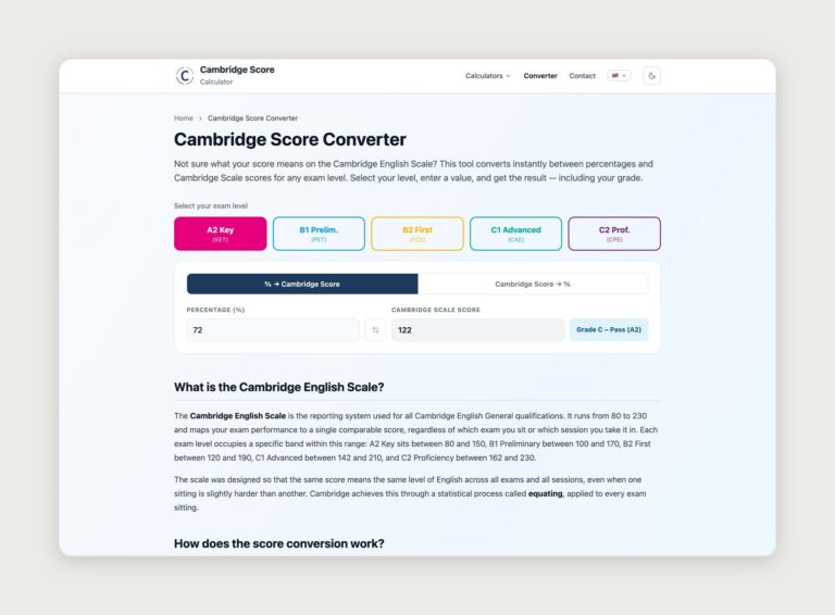 Conversor de porcentaje a Cambridge Scale