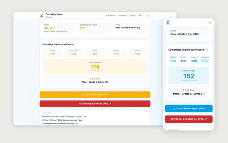 Calculadora B2 First con resultado, en ordenador y móvil