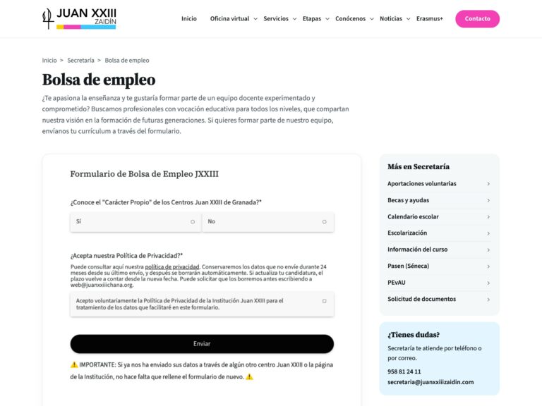 Formulario de candidatura en la web del colegio