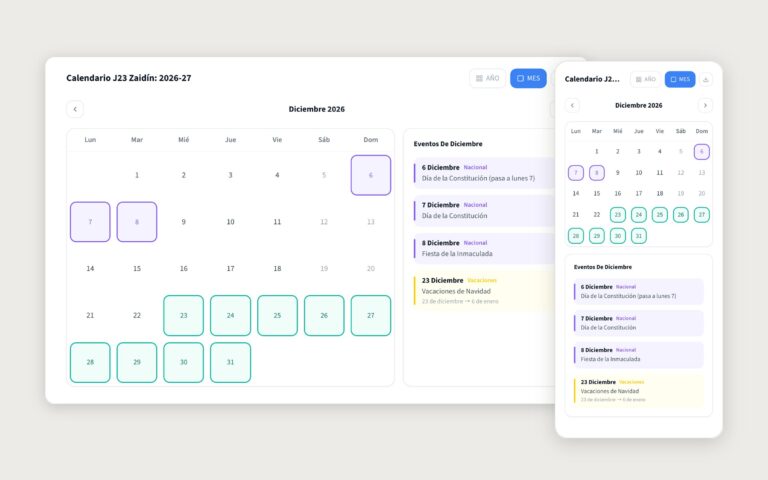 Calendario escolar J23 en ordenador y móvil