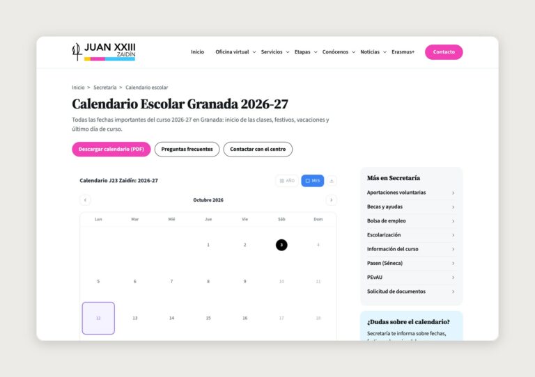 Calendario incrustado en la web del colegio