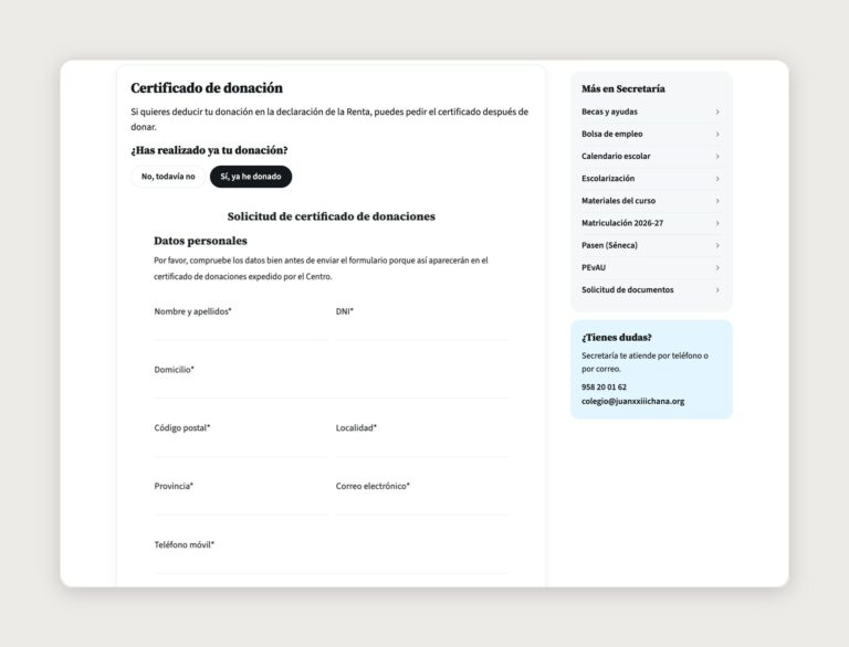 Formulario para solicitar el certificado de donación