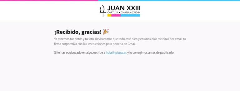 Confirmación tras enviar el alta