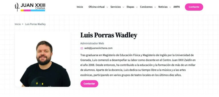 Ficha del profesor publicada en la web del colegio