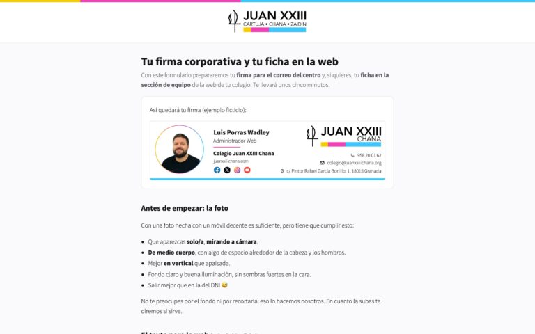Formulario de alta para el profesorado