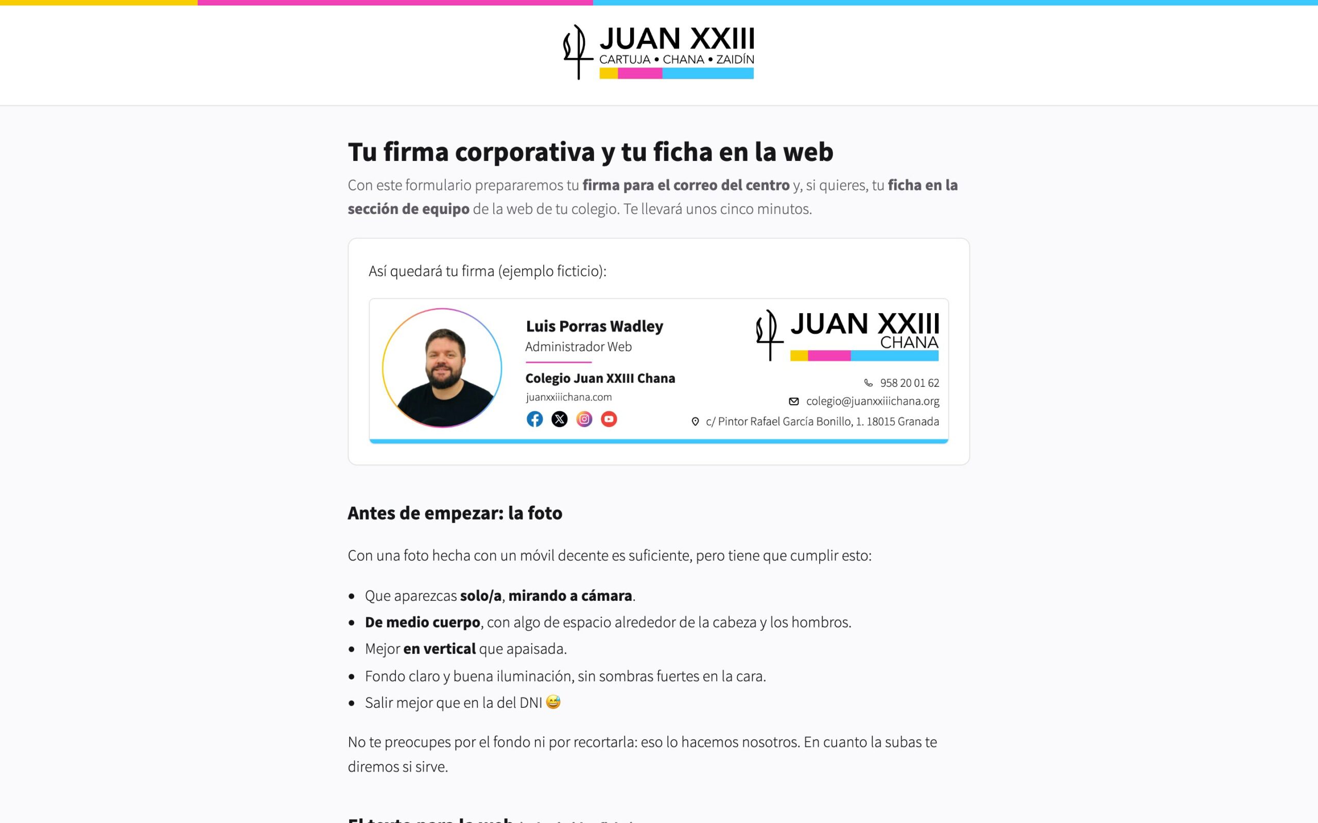 Formulario de alta para el profesorado