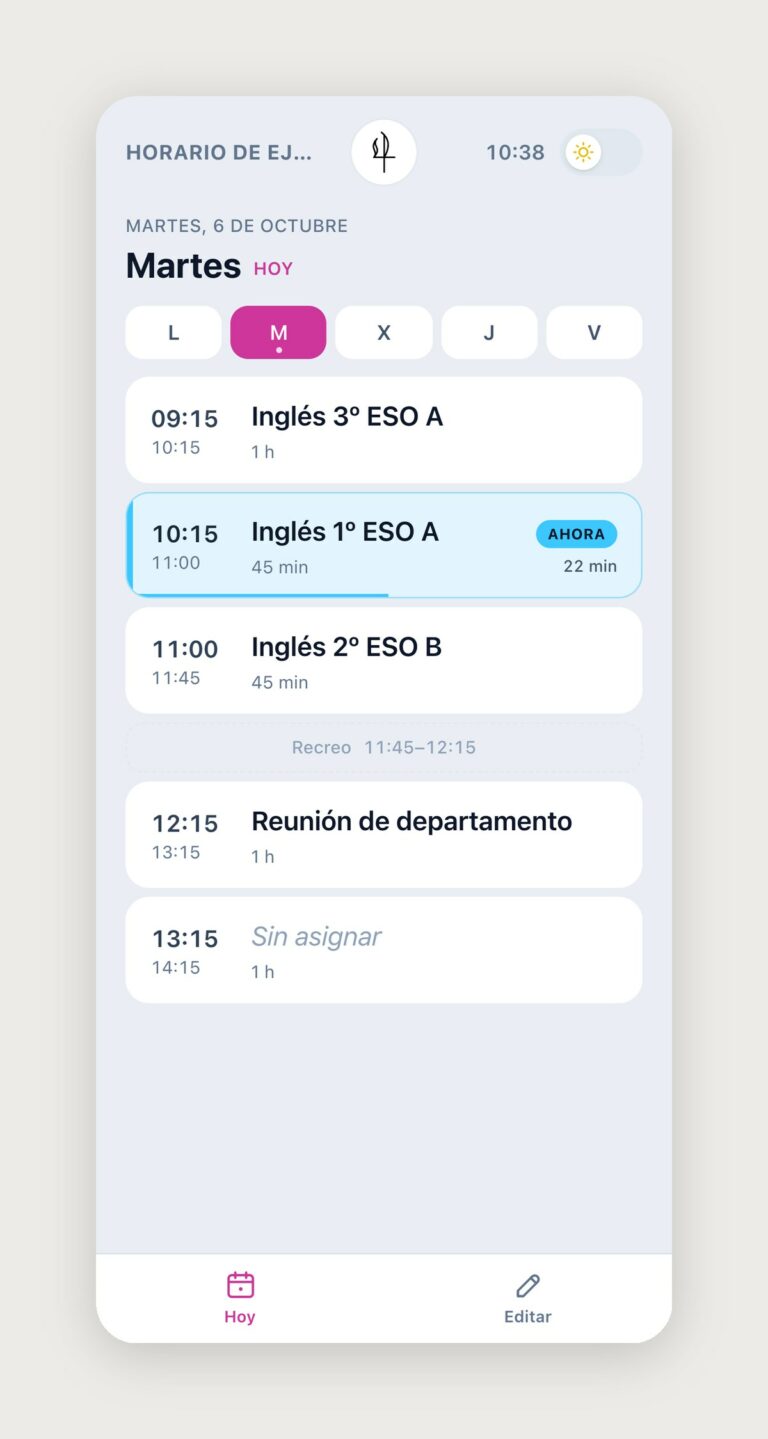 Vista Hoy con la clase en curso