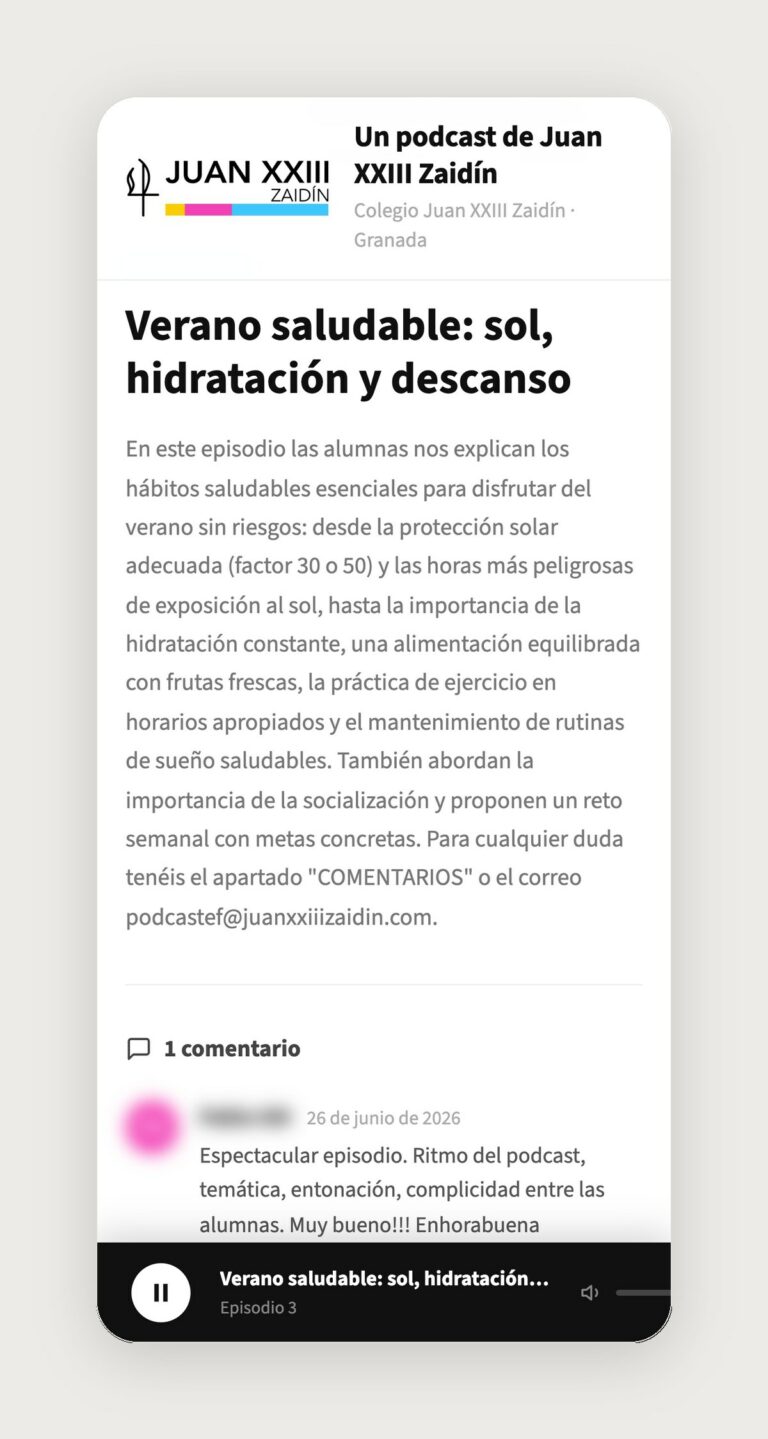 Episodio y reproductor en el móvil (comentarista difuminado)