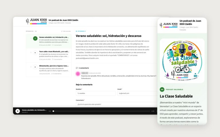 Web del podcast La Clase Saludable en ordenador y móvil
